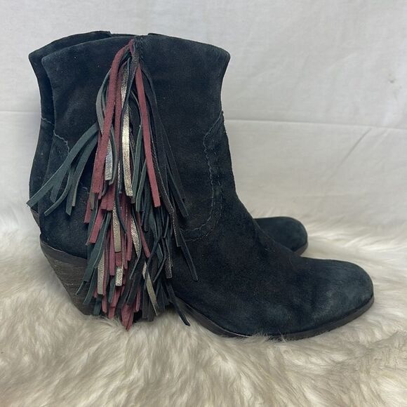 Sam Edelman Louie Black Suede Fringed Booties Sz 8.5 - Picture 5 of 8